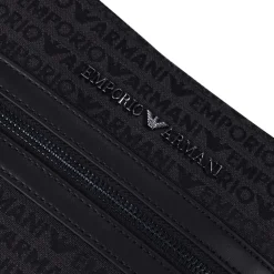 Emporio Armani Allover Lettering Messenger Bag in Black