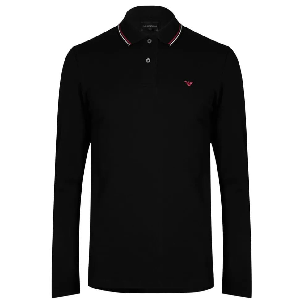 Emporio Armani EA7 Long Sleeved Tipped Polo Shirt in Black