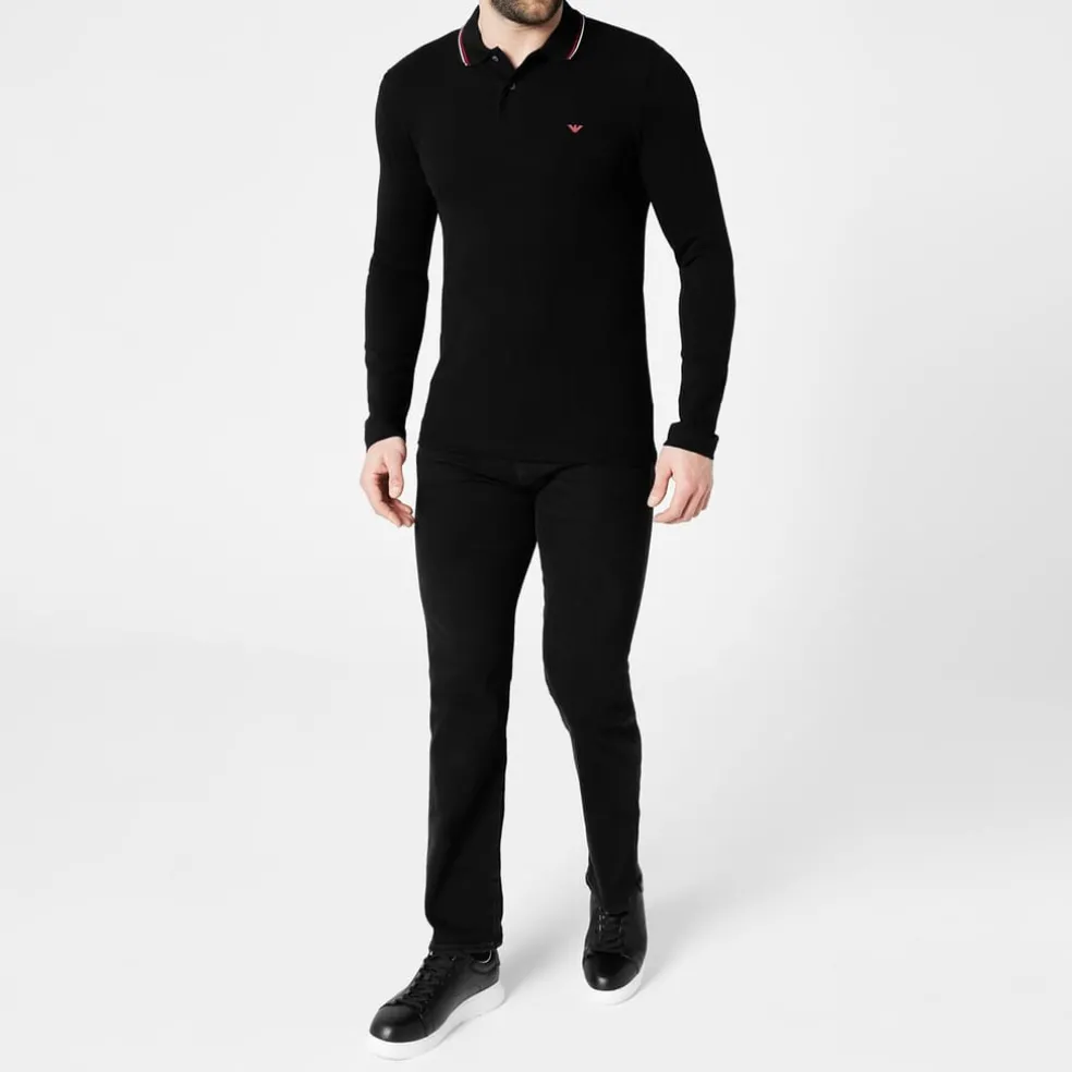 Emporio Armani EA7 Long Sleeved Tipped Polo Shirt in Black