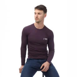 Emporio Armani Loungewear Fitted Mock Neck Top in Navy