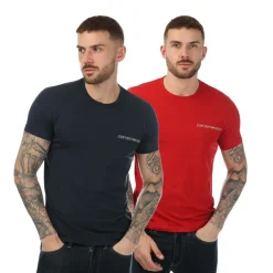 Emporio Armani Mens 2 Pack Lounge Crew Neck T-Shirt in Navy Red