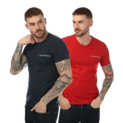 Emporio Armani Mens 2 Pack Underwear Logo T-Shirt in Red navy