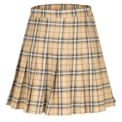 Fabric Pleated Checked Skort in Beige