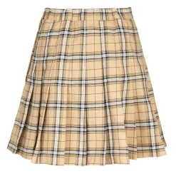Fabric Pleated Checked Skort in Beige