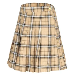 Fabric Pleated Checked Skort in Beige