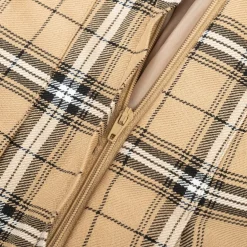 Fabric Pleated Checked Skort in Beige