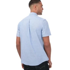 Farah Mens Drayton Modern Fit Short Sleeve Oxford Shirt in Blue