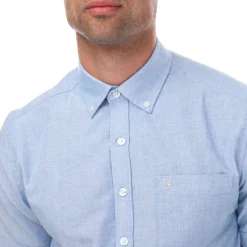 Farah Mens Drayton Modern Fit Short Sleeve Oxford Shirt in Blue