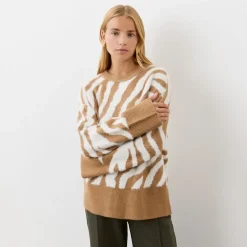 Finery Tulle Crew Neck Relaxed Fit Sweater in Beige