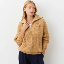 Finery Wilma Zip Neck Relaxed Fit Sweater in Beige