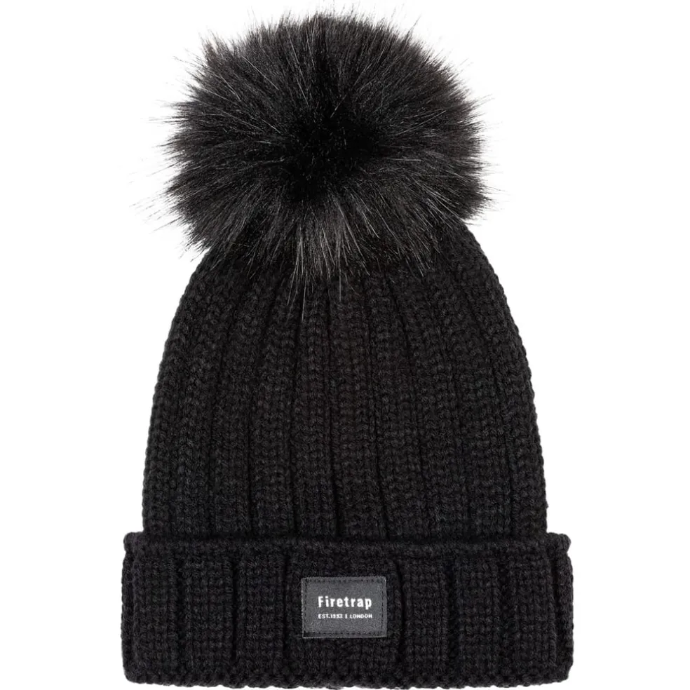 Firetrap Cable Knit Hat Ladies in Black