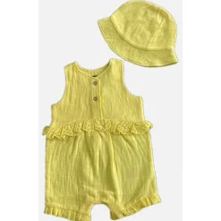 Firetrap Girls Sleeveless Dungarees And Matching Hat in Yellow