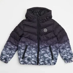 Firetrap Ombre Camo Hooded Puffer Jacket in Black
