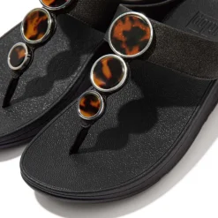 Fit Flop Halo Shimmer Toe-Post Sandals in Black