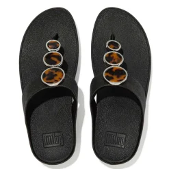 Fit Flop Halo Shimmer Toe-Post Sandals in Black