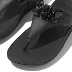 Fit Flop Lulu Bejewelled Trim Toe-Post Sandals in Black