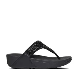 Fit Flop Lulu Shimmerfoil Toe-Thong Sandals in Black