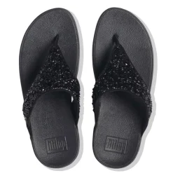 Fit Flop Lulu Shimmerfoil Toe-Thong Sandals in Black
