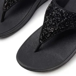 Fit Flop Lulu Shimmerfoil Toe-Thong Sandals in Black