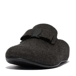 Fit Flop Womens Chrissie II Haus e01 Bow Felt Slippers in Black