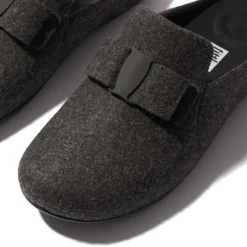 Fit Flop Womens Chrissie II Haus e01 Bow Felt Slippers in Black