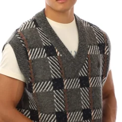 Fred Perry Glitch Tartan Knitted Tank Top in Green