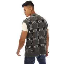 Fred Perry Glitch Tartan Knitted Tank Top in Green