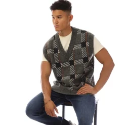 Fred Perry Glitch Tartan Knitted Tank Top in Green