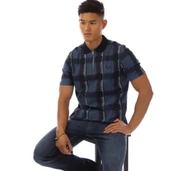 Fred Perry Glitch Tartan Zip Neck Polo Shirt in Blue