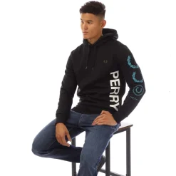 Fred Perry Graphic Branding Hoodie in Black