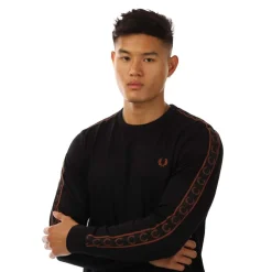 Fred Perry Long Sleeve Laurel Taped T-Shirt in Black