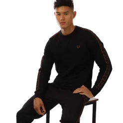 Fred Perry Long Sleeve Laurel Taped T-Shirt in Black