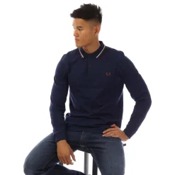 Fred Perry Long Sleeve Twin Tipped Polo Shirt in Navy