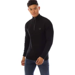 Fred Perry Textured Half-Zip Sweater in Black