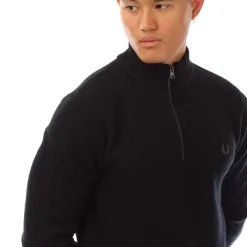 Fred Perry Textured Half-Zip Sweater in Black