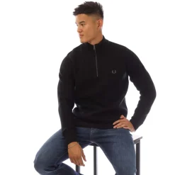 Fred Perry Textured Half-Zip Sweater in Black
