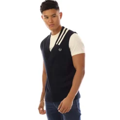 Fred Perry V-Neck Broken Tipped Tank Top in Navy