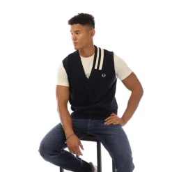 Fred Perry V-Neck Broken Tipped Tank Top in Navy