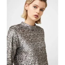 French Connection Adalynn Sequin Mock Neck Maxi Dress in Silver