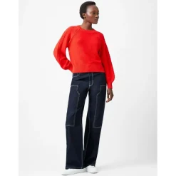 French Connection Cable Crew Neck Relaxed Fit Sweater in Red