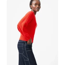 French Connection Cable Crew Neck Relaxed Fit Sweater in Red