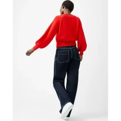 French Connection Cable Crew Neck Relaxed Fit Sweater in Red