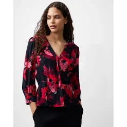 French Connection Chiara V-Neck Regular Fit Blouse in Pink