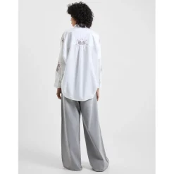 French Connection Embroid Notched Neck Relaxed Fit Shirt in White