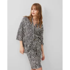 French Connection Seine Delph Collared Neck Knee Length Shirtdress in Black