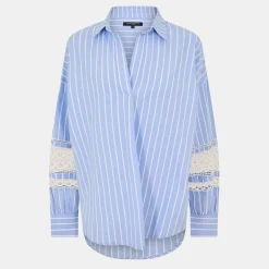 French Connection Stripe Embroidered Shirt in Blue