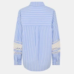 French Connection Stripe Embroidered Shirt in Blue