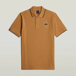 G Star Stripe Polo in Brown
