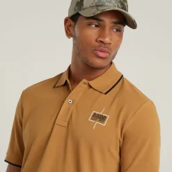 G Star Stripe Polo in Brown