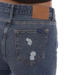 Gant Camie Relaxed Fit Cropped Ripped Jeans in Blue